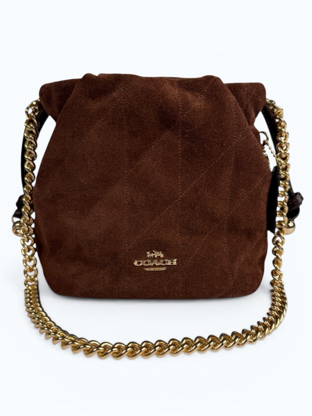 Coach Mini Drawstring Bucket Bag Faye Suede Leather Brown Size One Size